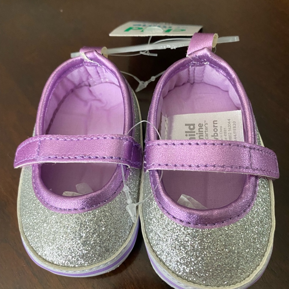 Carter's Purple and Silver Dress Shoes with Glittery Toe